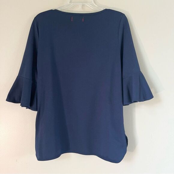 Max Studio Navy Blue Bell Three Quarter Sleeve Top Size M - Picture 2 of 10